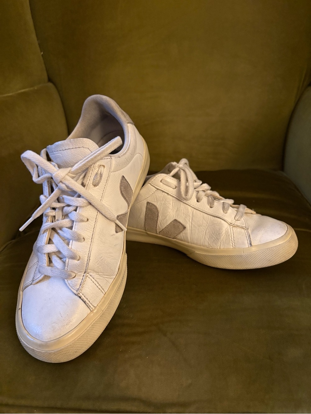 Veja White Leather Sneakers with Light Gray V Logo